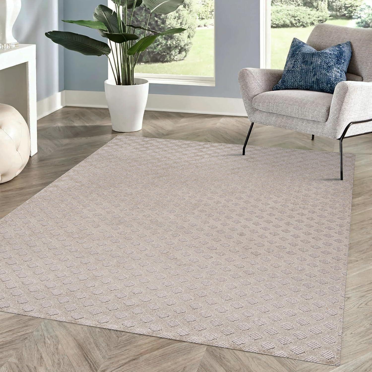 imageJONATHAN Y MiniDiamond Trellis Indoor Outdoor Area Rug 8X10 Beige Rabat HighLow Pile for Backyard Patio Porch EasyCleaning High Traffic PetFriendly NonShedding SBH101A8Beige