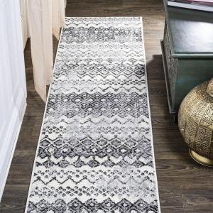 JONATHAN Y Azmar Geometric Distressed Ivory/Black Runner Rug, 2×8, Moroccan, Bohemian, Vintage, Easy-Cleaning for Living Room, Bedroom, Kitchen, Pet Friendly, Non-Shedding (MOH504A-28)(2′ x 10′ (Runner))