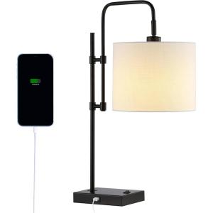 JONATHAN Y JYL1130A Edris 24.75″ Industrial Designer Metal LED Task Lamp with USB Charging Port Minimalist, Modern, Casual, Contemporary, Office, Living Room, Dining Room, Bedroom, Hallway, Black