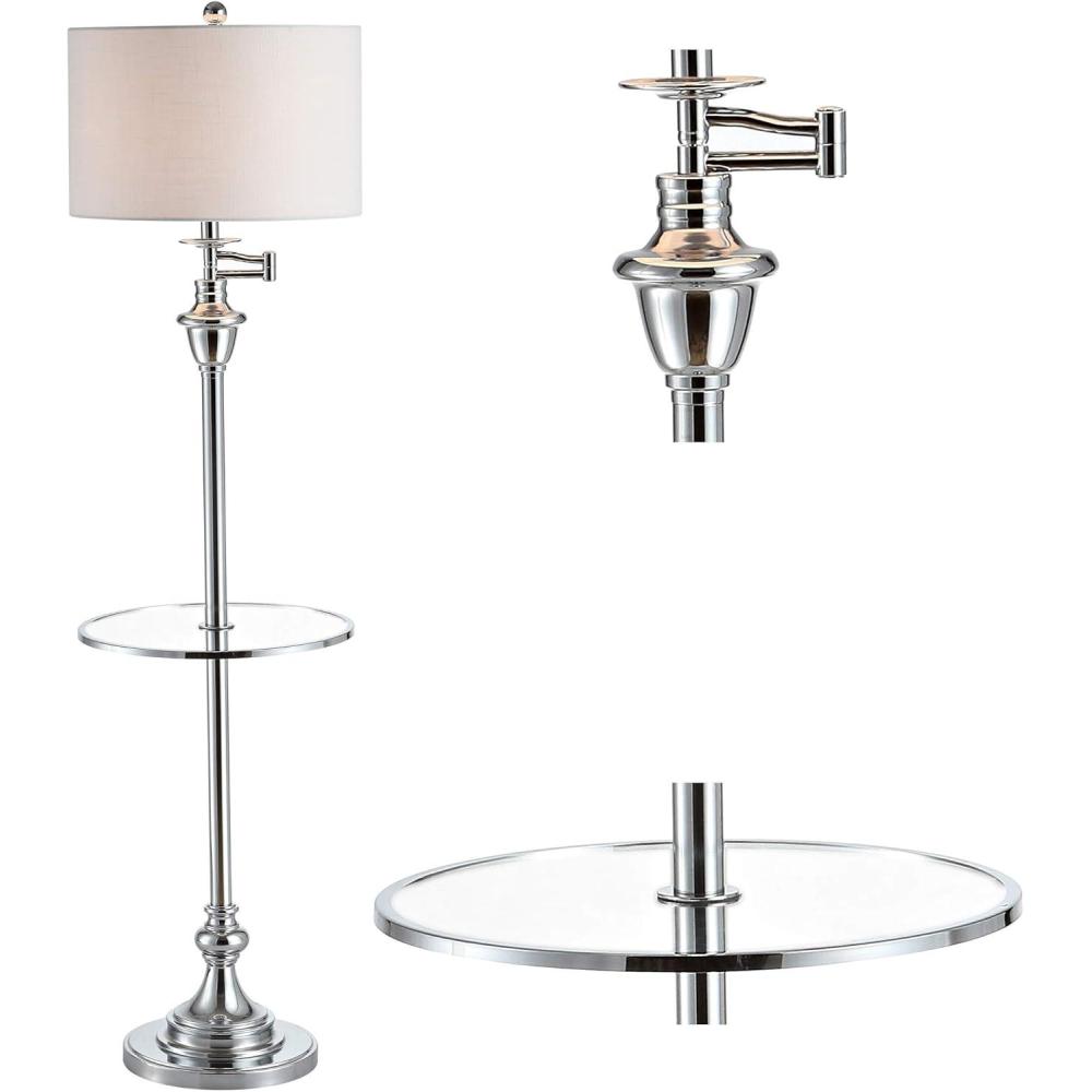 imageJONATHAN Y JYL3055A Cora 60quot MetalGlass LED Side Table and Floor Lamp ContemporaryTransitional for Bedrooms Living Room Office Reading BrassChrome