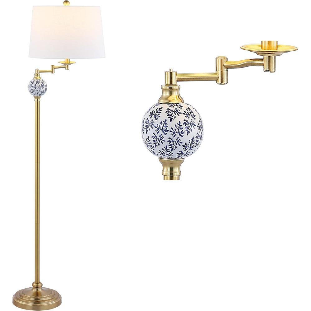 imageJONATHAN Y JYL3094A Aveiro 615quot Classic Midcentury Iron LED Floor Lamp Farmhouse Shabby Chic Standing Reading Lamp for Bedroom Living Room Office LED Bulb Included Brass Gold