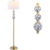 JONATHAN Y JYL3093A 62.5″ Classic Midcentury Floor Lamp, Brass Gold and Blue Ceramic Standing Lamp for Living Room, Bedroom, Traditional Reading Lamp with White Linen Empire Shade, LED Bulb Included