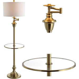 JONATHAN Y JYL3055A Cora 60″ Metal/Glass LED Side Table and Floor Lamp Contemporary,Transitional for Bedrooms, Living Room, Office, Reading, Brass(Brass Gold)