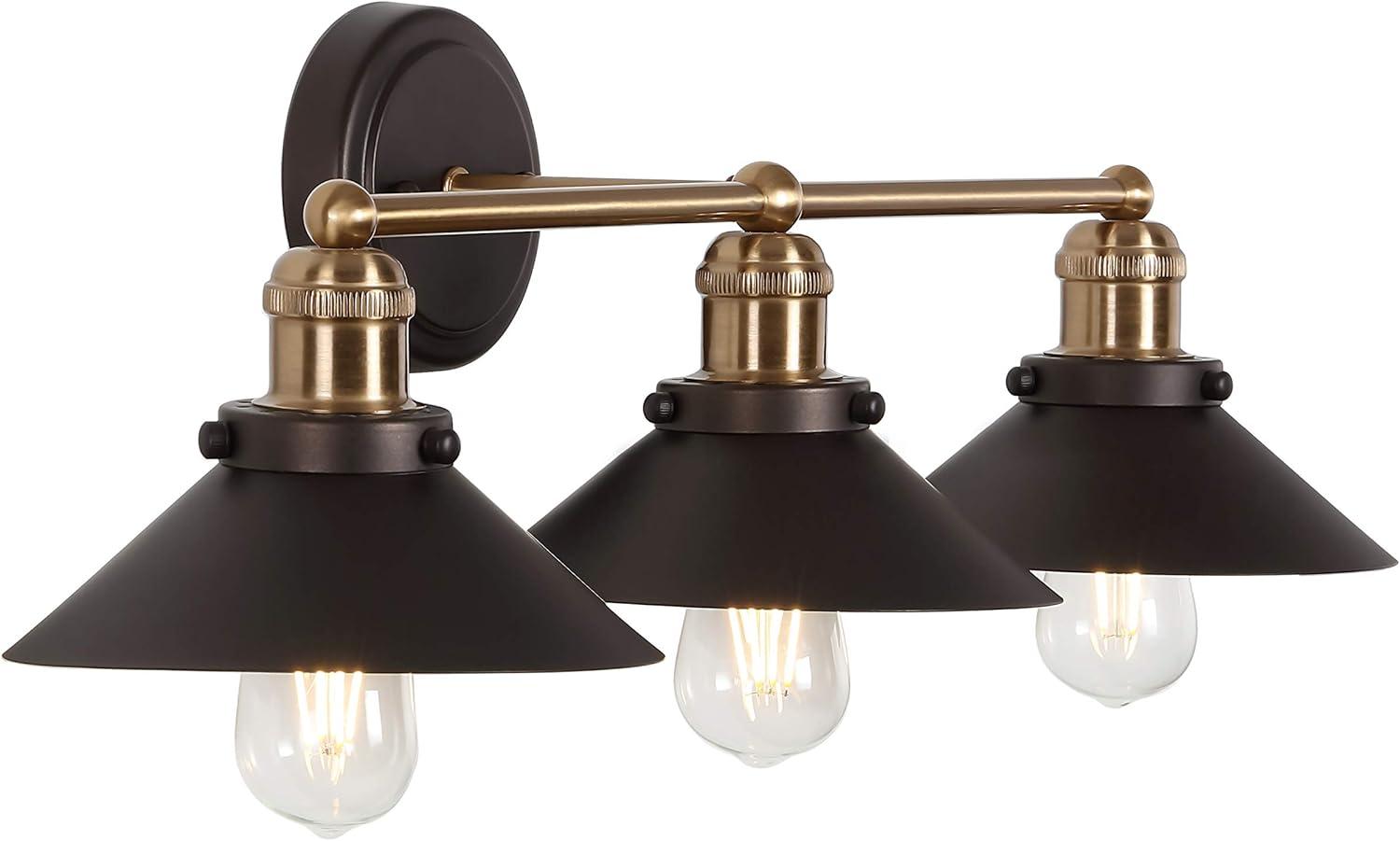 imageJONATHAN Y JYL7427A Industrial Vanity Light 2Light 175quot Modern Farmhouse Wall Sconce with Metal Cone Shade Oil Rubbed Bronze Bathroom Light Fixture Over Mirror Powder Room KitchenOil Rubbed BronzeBrass Gold