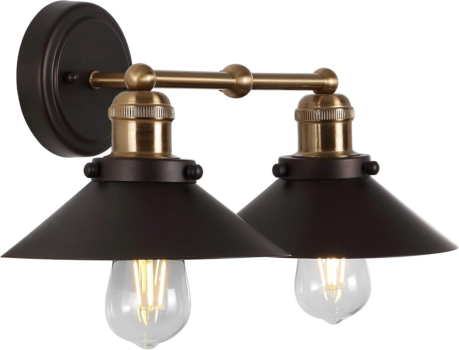 imageJONATHAN Y JYL7427A Industrial Vanity Light 2Light 175quot Modern Farmhouse Wall Sconce with Metal Cone Shade Oil Rubbed Bronze Bathroom Light Fixture Over Mirror Powder Room KitchenOil Rubbed BronzeBrass Gold