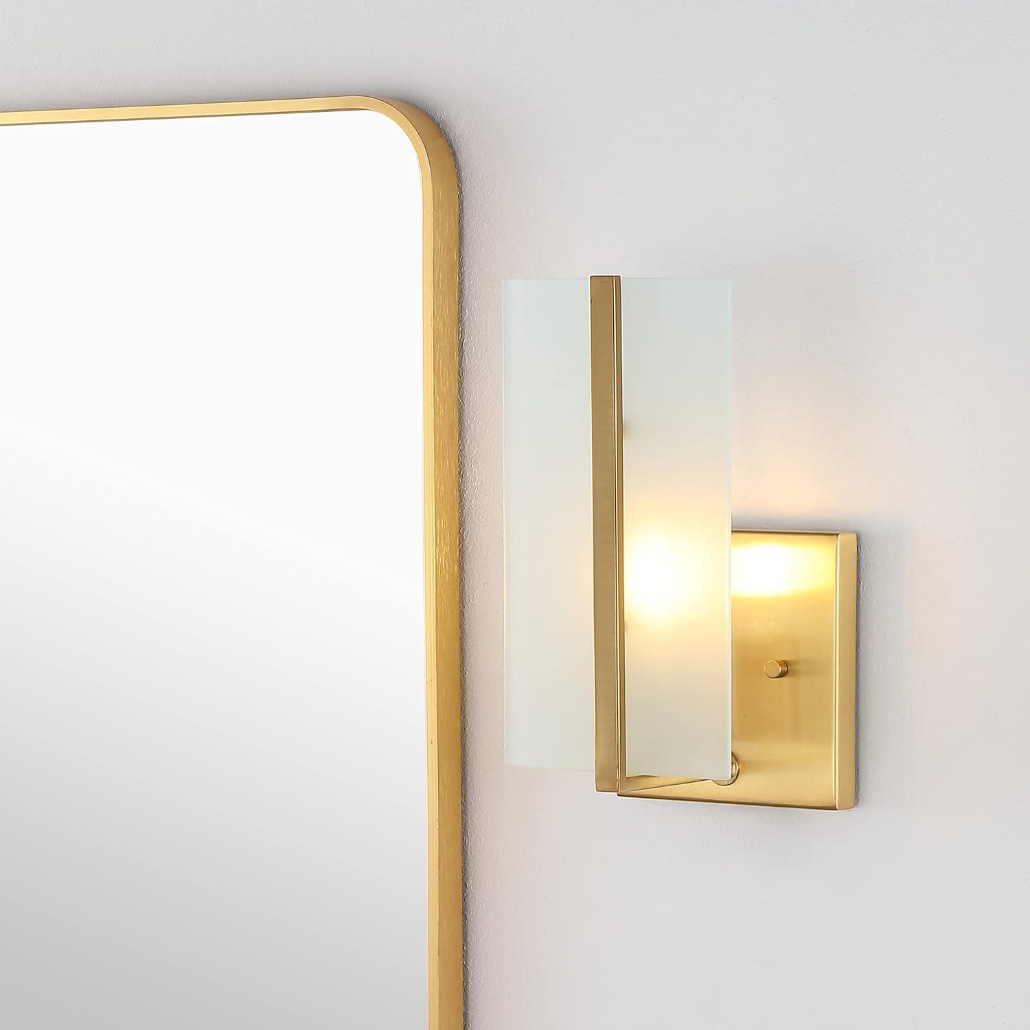 imageJONATHAN Y JYL9914ASET2 1125quot Modern Brass Gold Wall Sconces Set of 2 for Bathroom Vanity MidCentury Hardwired Wall Light Fixtures with Frosted Glass for Hallway Bedroom Living Room