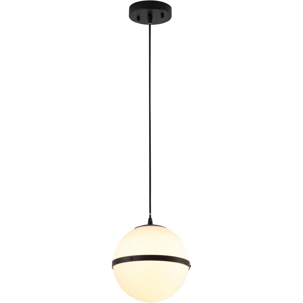 imageJONATHAN Y JYL1605A Porter 8quot Modern Minimalist Globe LED Pendant Light Transitional Contemporary Vintage Coastal Kitchen Living Room Hallway Bedroom Dining Room BlackWhiteBlack  White