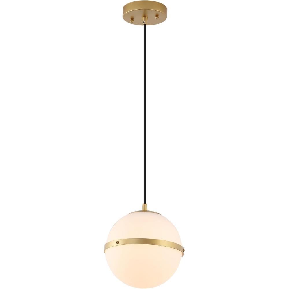 imageJONATHAN Y JYL1605A Porter 8quot Modern Minimalist Globe LED Pendant Light Transitional Contemporary Vintage Coastal Kitchen Living Room Hallway Bedroom Dining Room BlackWhiteGold PaintingWhite