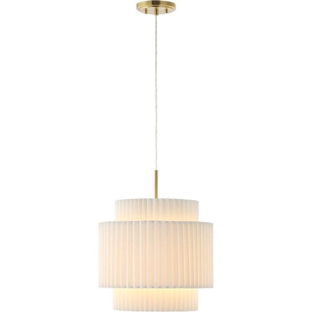 imageJONATHAN Y JYL2408A Boden 145quot 1Light Vintage MidCentury Iron LED Pendant with Pleated Shade Brass GoldWhite for Kitchen Island Bar Dining Table Dining Table Bedroom
