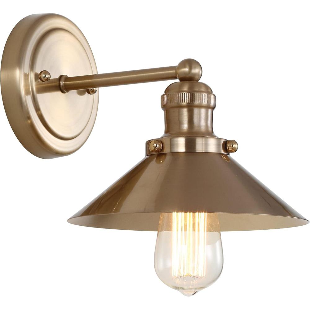 imageJONATHAN Y JYL7427A Industrial Vanity Light 2Light 175quot Modern Farmhouse Wall Sconce with Metal Cone Shade Oil Rubbed Bronze Bathroom Light Fixture Over Mirror Powder Room KitchenBrass Gold