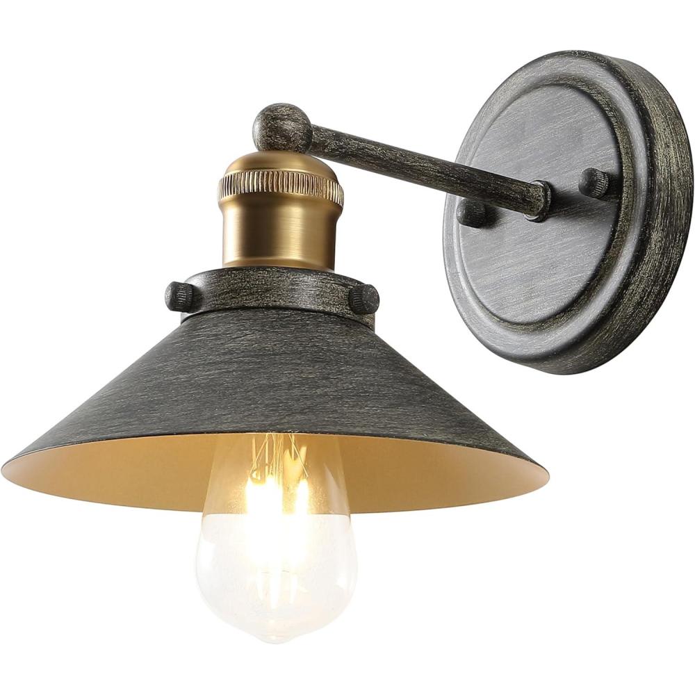 imageJONATHAN Y JYL7427A Industrial Vanity Light 2Light 175quot Modern Farmhouse Wall Sconce with Metal Cone Shade Oil Rubbed Bronze Bathroom Light Fixture Over Mirror Powder Room KitchenRustic Dark GrayBrass Gold