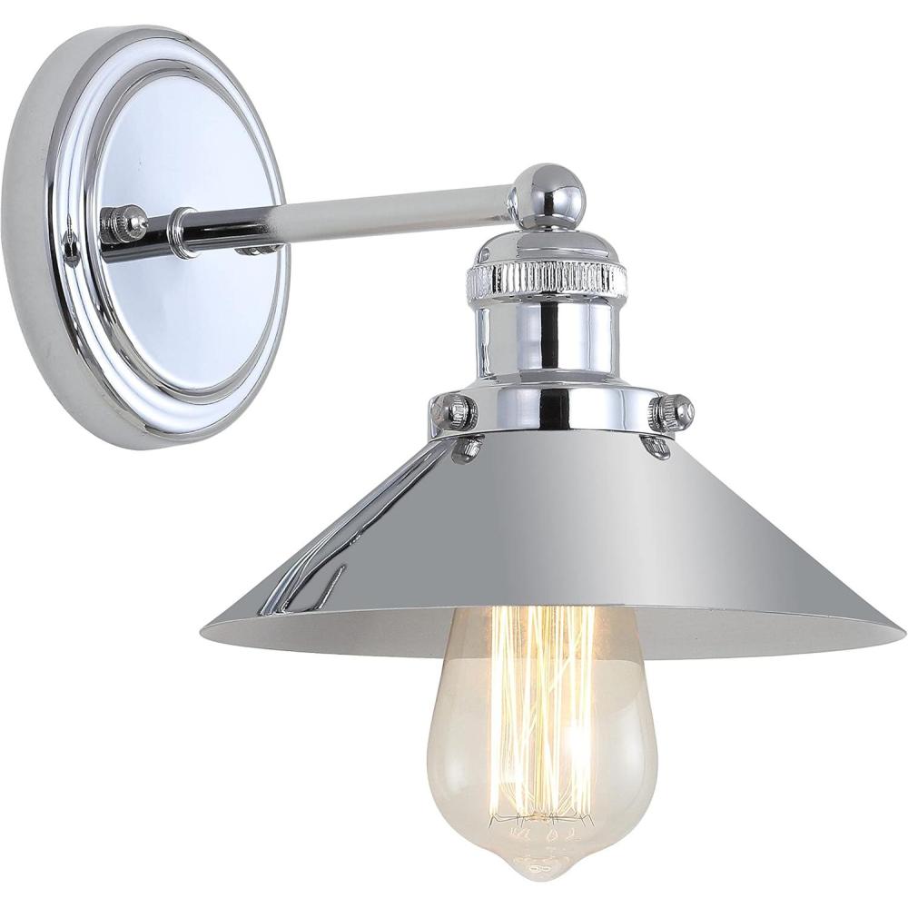 imageJONATHAN Y JYL7427A Industrial Vanity Light 2Light 175quot Modern Farmhouse Wall Sconce with Metal Cone Shade Oil Rubbed Bronze Bathroom Light Fixture Over Mirror Powder Room KitchenChrome