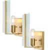 JONATHAN Y JYL9914A-SET2 11.25″ Modern Brass Gold Wall Sconces Set of 2 for Bathroom Vanity, Mid-Century Hardwired Wall Light Fixtures with Frosted Glass for Hallway, Bedroom, Living Room