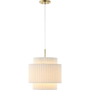JONATHAN Y JYL2408A Boden 14.5″ 1-Light Vintage Mid-Century Iron LED Pendant with Pleated Shade, Brass Gold/White for Kitchen Island, Bar, Dining Table, Dining Table, Bedroom