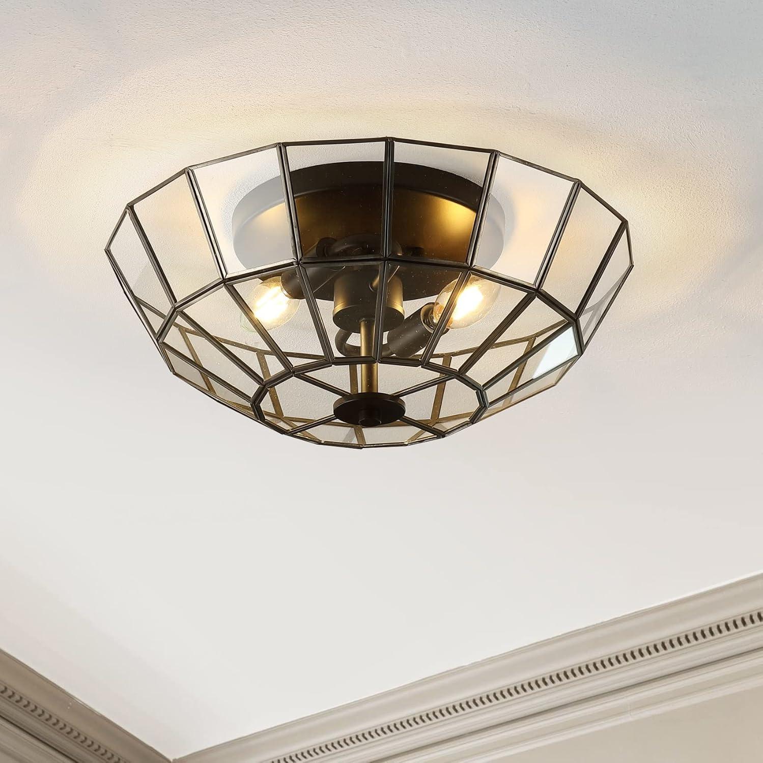 imageJONATHAN Y JYL9928A Theo 155quot 2Light Farmhouse Rustic IronGlass LED Semi Flush Mount Modern Contemporary 2700K Cozy Warm Light Kitchen Hallway Bathroom Bedroom Foyer Oil Rubbed BronzeClear