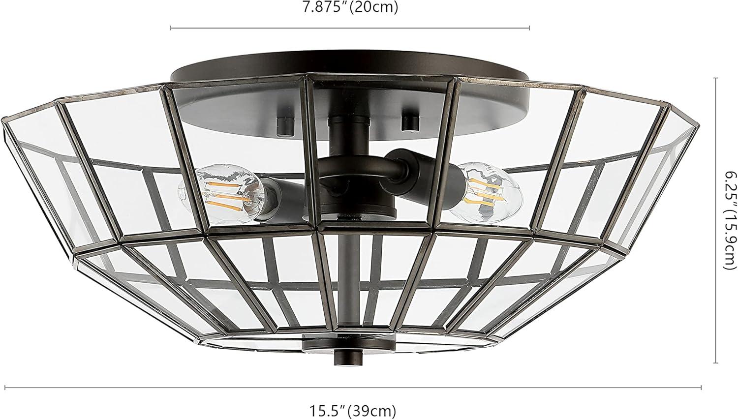 imageJONATHAN Y JYL9928A Theo 155quot 2Light Farmhouse Rustic IronGlass LED Semi Flush Mount Modern Contemporary 2700K Cozy Warm Light Kitchen Hallway Bathroom Bedroom Foyer Oil Rubbed BronzeClear