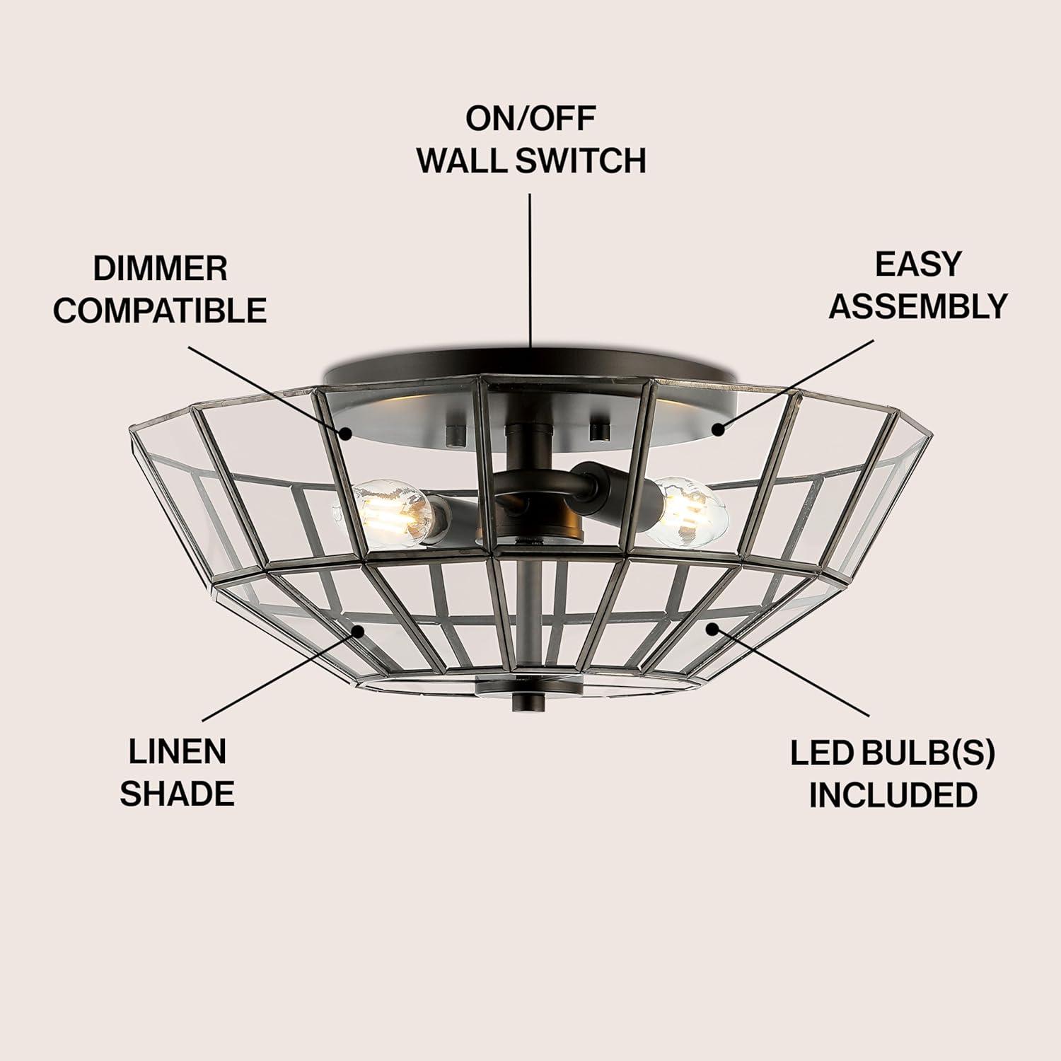 imageJONATHAN Y JYL9928A Theo 155quot 2Light Farmhouse Rustic IronGlass LED Semi Flush Mount Modern Contemporary 2700K Cozy Warm Light Kitchen Hallway Bathroom Bedroom Foyer Oil Rubbed BronzeClear