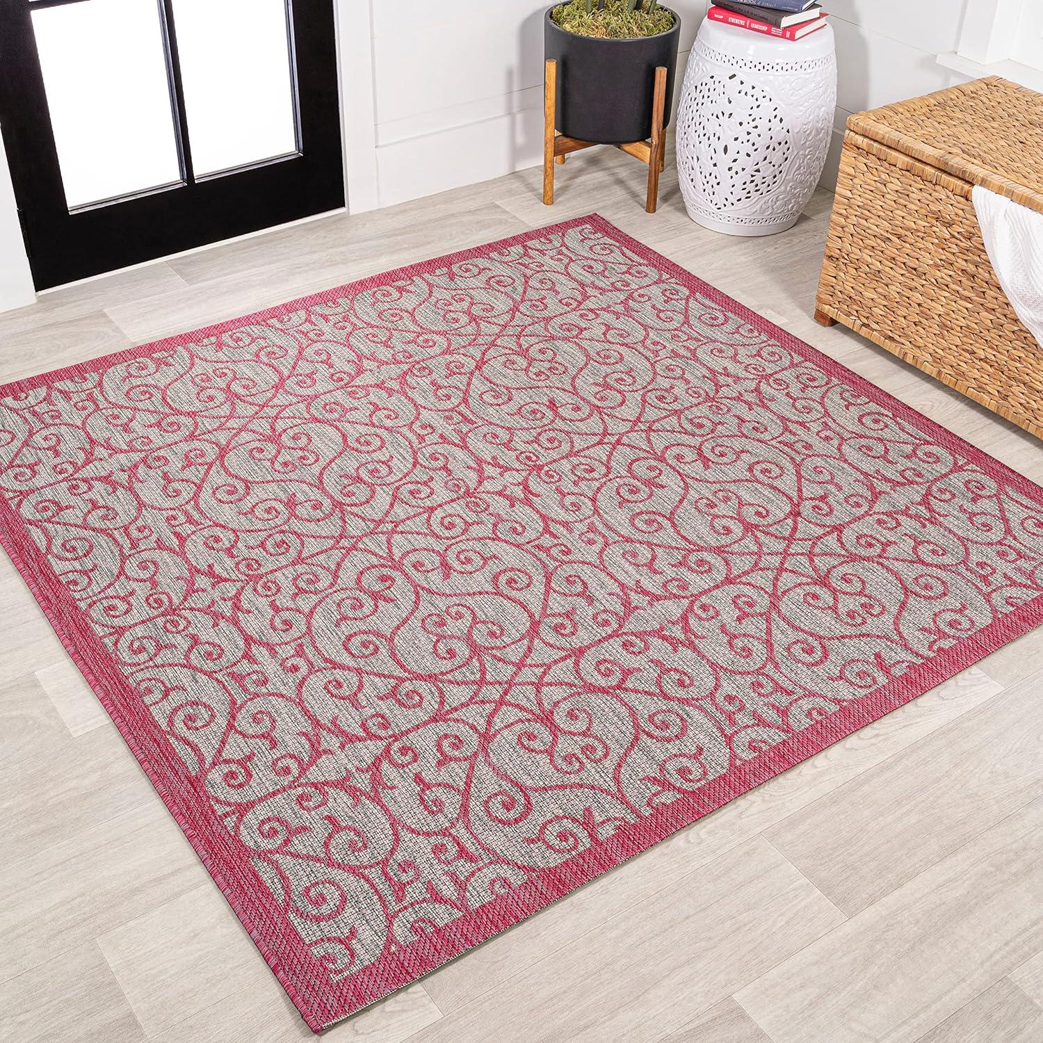 imageJONATHAN Y Vintage Filigree Indoor Outdoor Area Rug 5X8 BlackKhaki Madrid Textured Weave for Backyard Patio Porch EasyCleaning High Traffic PetFriendly NonShedding SMB107A5Light GrayFuchsia