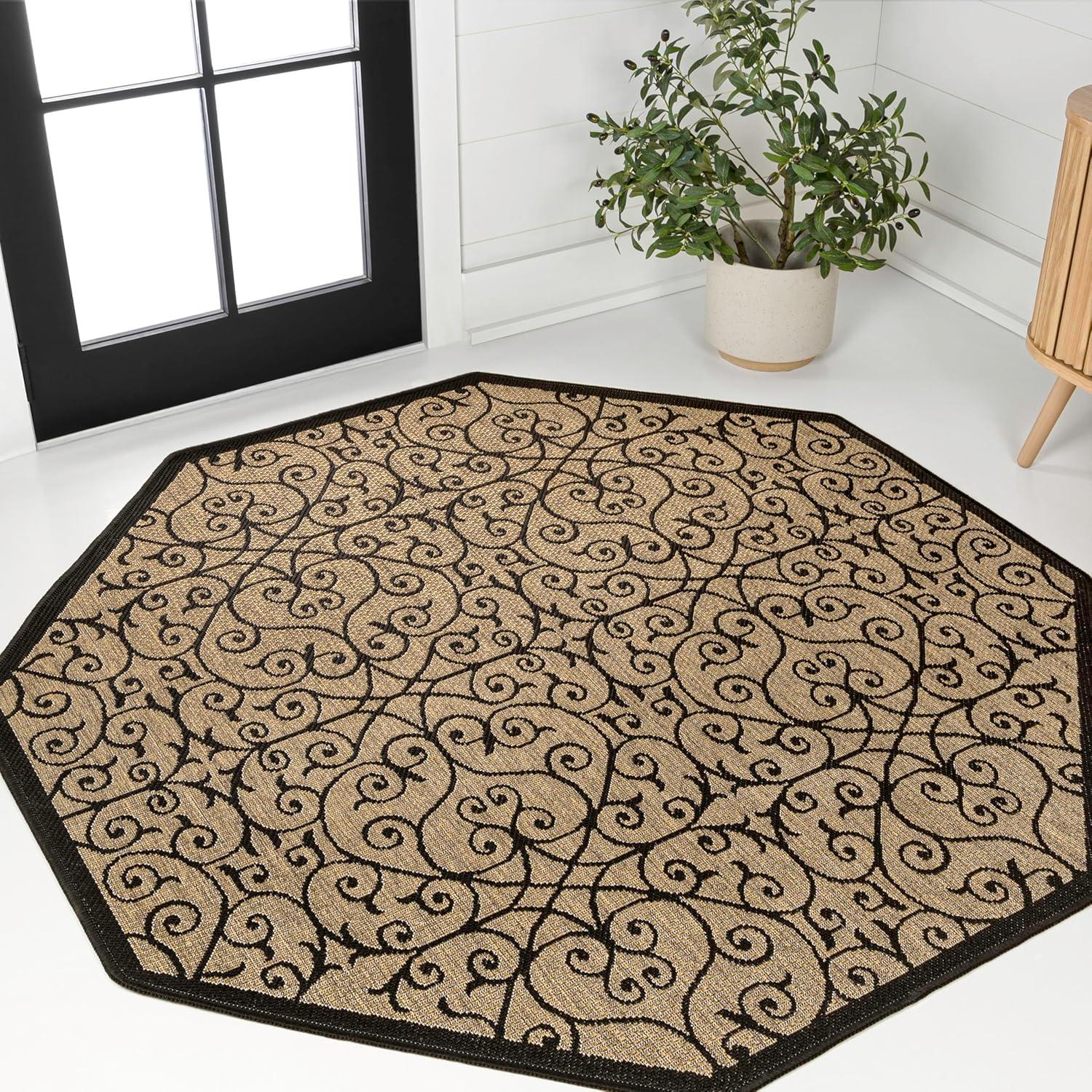 imageJONATHAN Y Vintage Filigree Indoor Outdoor Area Rug 5X8 BlackKhaki Madrid Textured Weave for Backyard Patio Porch EasyCleaning High Traffic PetFriendly NonShedding SMB107A5BlackKhaki