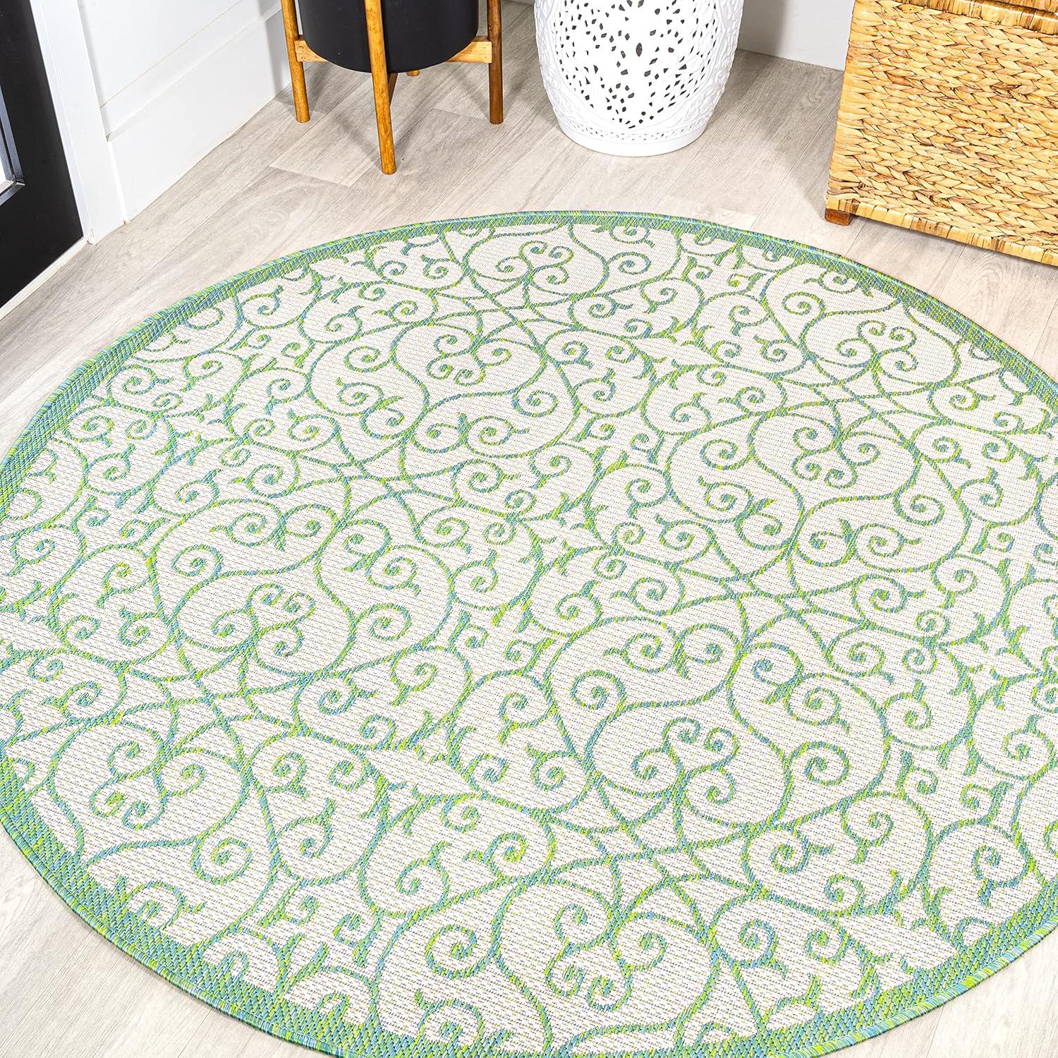 imageJONATHAN Y Vintage Filigree Indoor Outdoor Area Rug 5X8 BlackKhaki Madrid Textured Weave for Backyard Patio Porch EasyCleaning High Traffic PetFriendly NonShedding SMB107A5CreamGreen