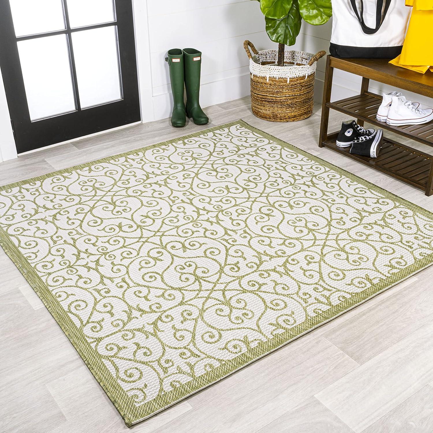 imageJONATHAN Y Vintage Filigree Indoor Outdoor Area Rug 5X8 BlackKhaki Madrid Textured Weave for Backyard Patio Porch EasyCleaning High Traffic PetFriendly NonShedding SMB107A5GreenCream