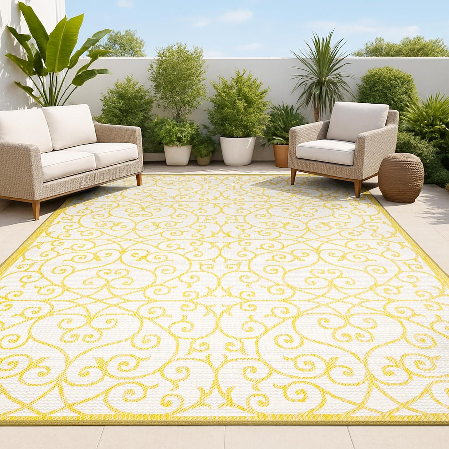 imageJONATHAN Y Vintage Filigree Indoor Outdoor Area Rug 5X8 BlackKhaki Madrid Textured Weave for Backyard Patio Porch EasyCleaning High Traffic PetFriendly NonShedding SMB107A5CreamYellow