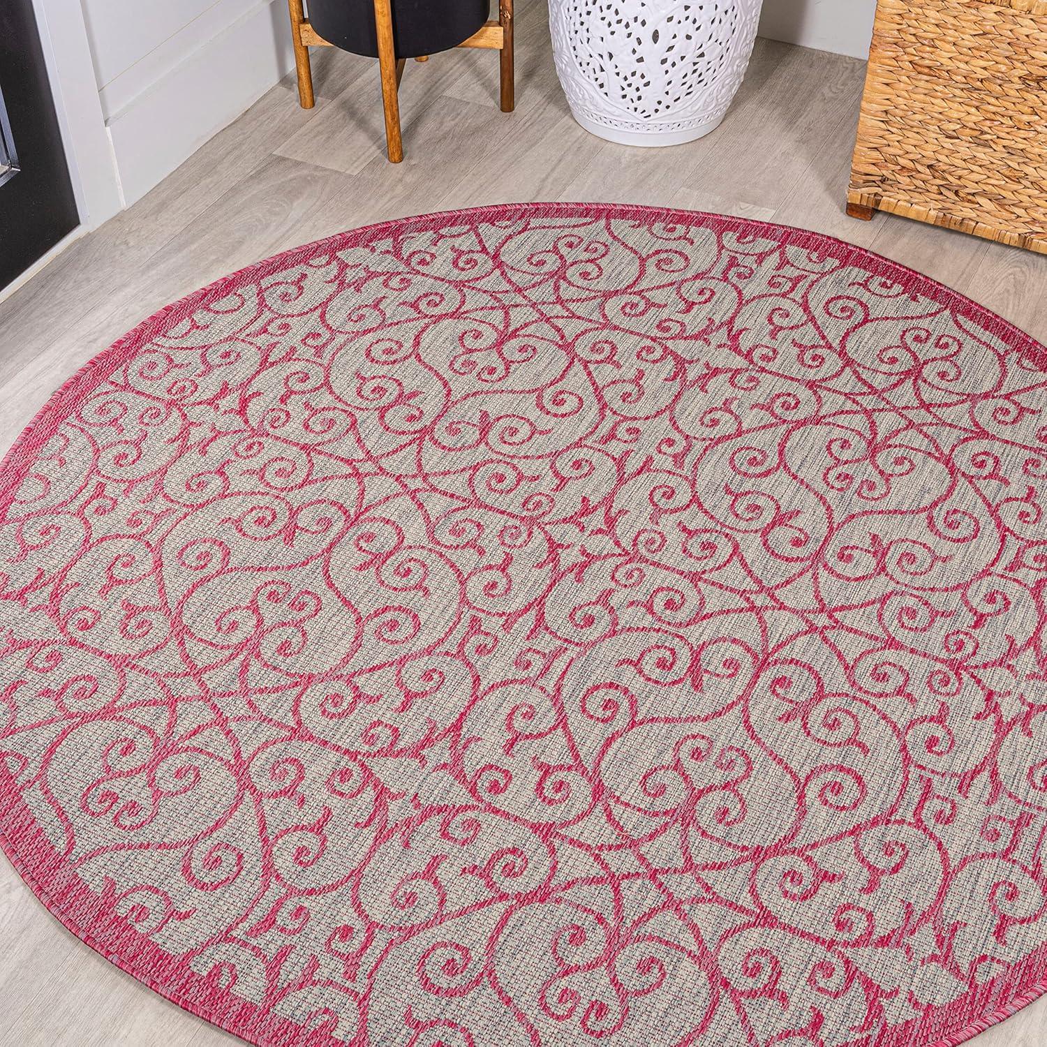 imageJONATHAN Y Vintage Filigree Indoor Outdoor Area Rug 5X8 BlackKhaki Madrid Textured Weave for Backyard Patio Porch EasyCleaning High Traffic PetFriendly NonShedding SMB107A5Light GrayFuchsia