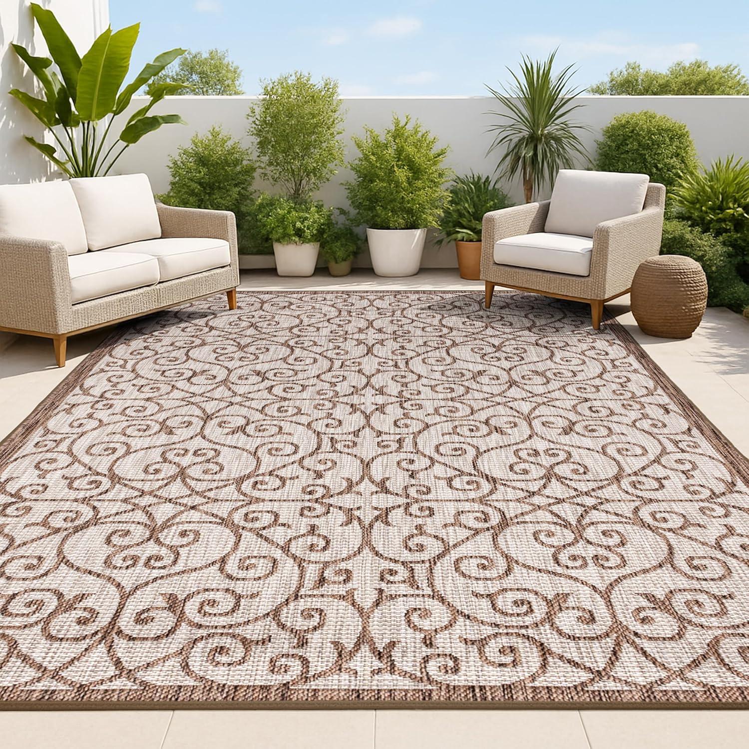 imageJONATHAN Y Vintage Filigree Indoor Outdoor Area Rug 5X8 BlackKhaki Madrid Textured Weave for Backyard Patio Porch EasyCleaning High Traffic PetFriendly NonShedding SMB107A5TaupeEspresso