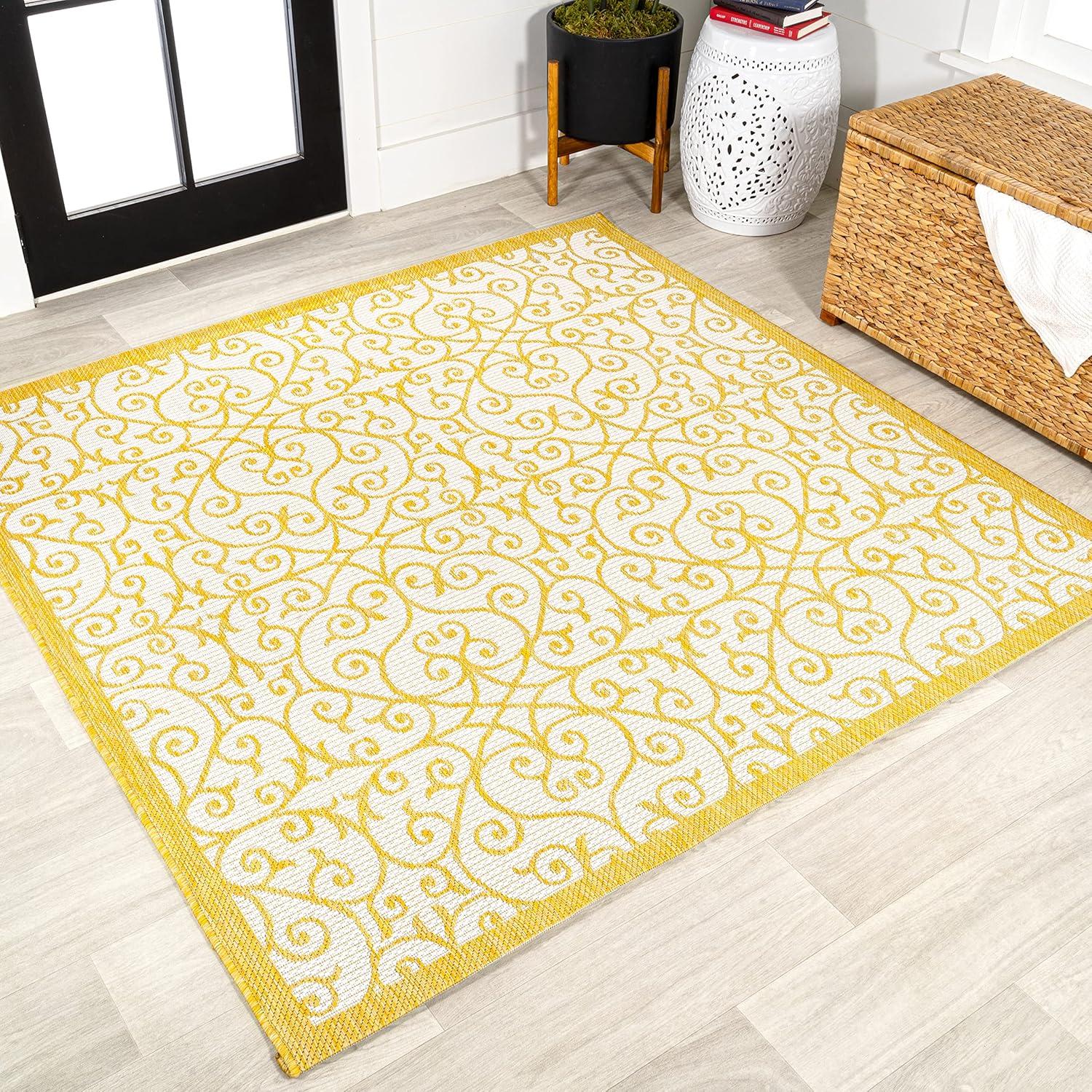 imageJONATHAN Y Vintage Filigree Indoor Outdoor Area Rug 5X8 BlackKhaki Madrid Textured Weave for Backyard Patio Porch EasyCleaning High Traffic PetFriendly NonShedding SMB107A5CreamYellow