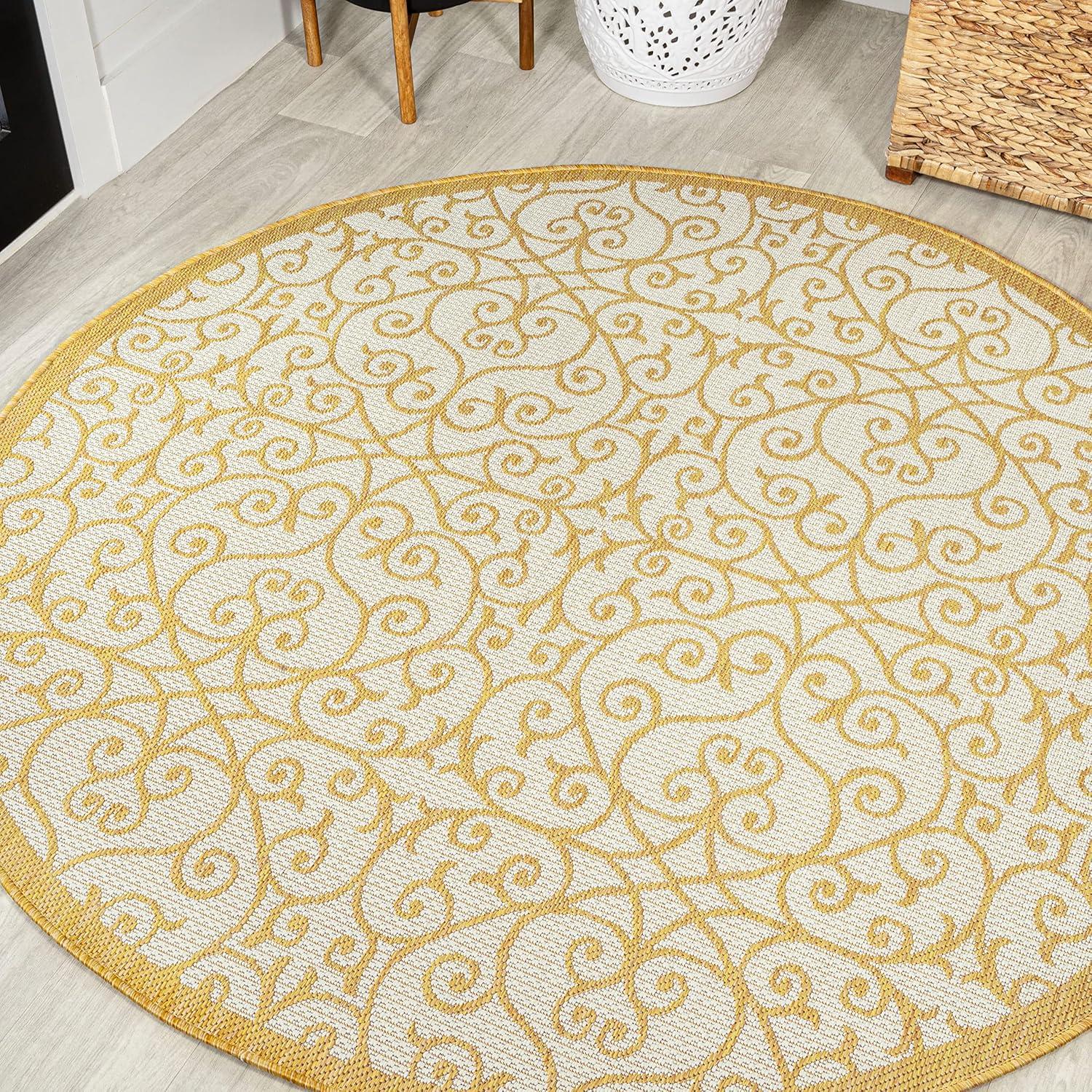 imageJONATHAN Y Vintage Filigree Indoor Outdoor Area Rug 5X8 BlackKhaki Madrid Textured Weave for Backyard Patio Porch EasyCleaning High Traffic PetFriendly NonShedding SMB107A5CreamYellow