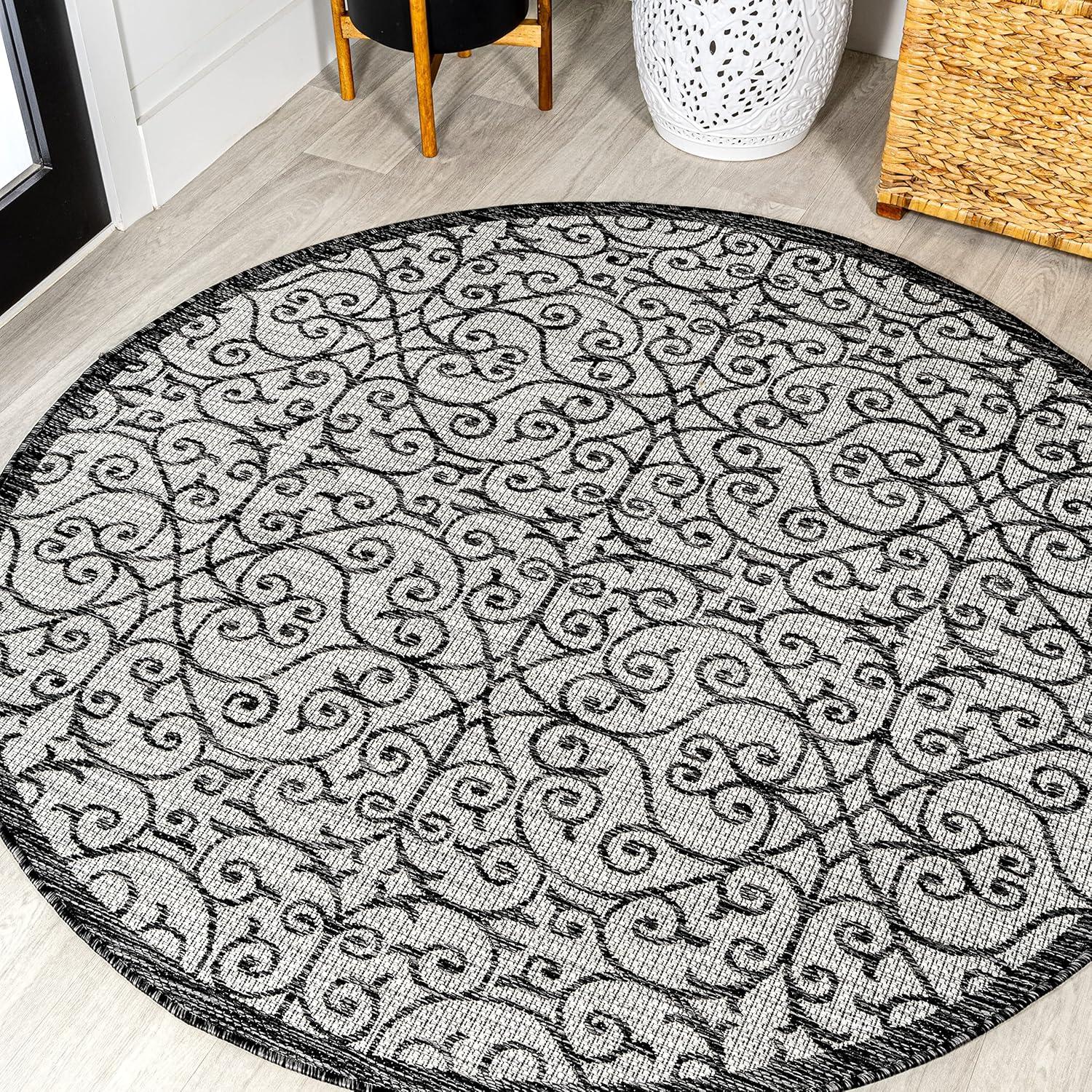imageJONATHAN Y Vintage Filigree Indoor Outdoor Area Rug 5X8 BlackKhaki Madrid Textured Weave for Backyard Patio Porch EasyCleaning High Traffic PetFriendly NonShedding SMB107A5Light GrayBlack