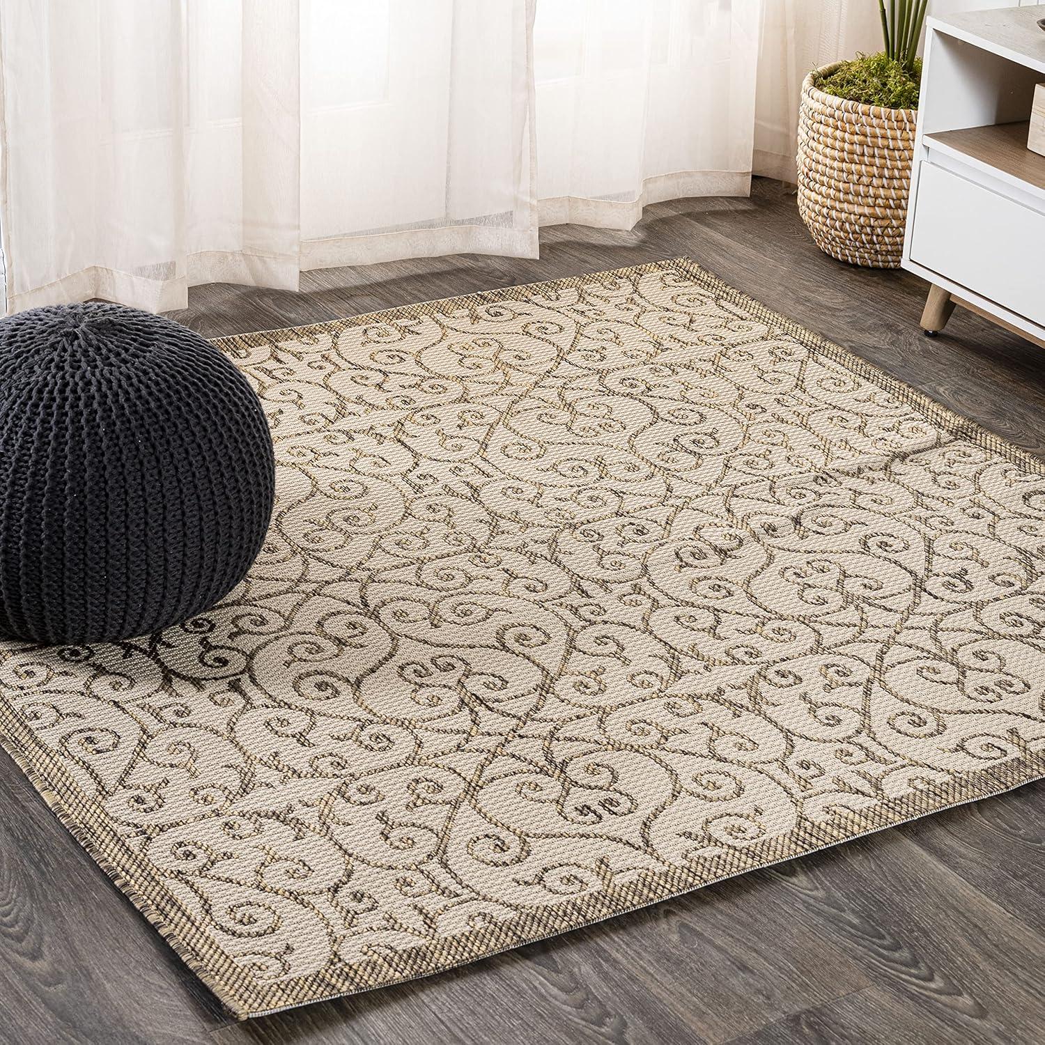 imageJONATHAN Y Vintage Filigree Indoor Outdoor Area Rug 5X8 BlackKhaki Madrid Textured Weave for Backyard Patio Porch EasyCleaning High Traffic PetFriendly NonShedding SMB107A5BeigeBrown