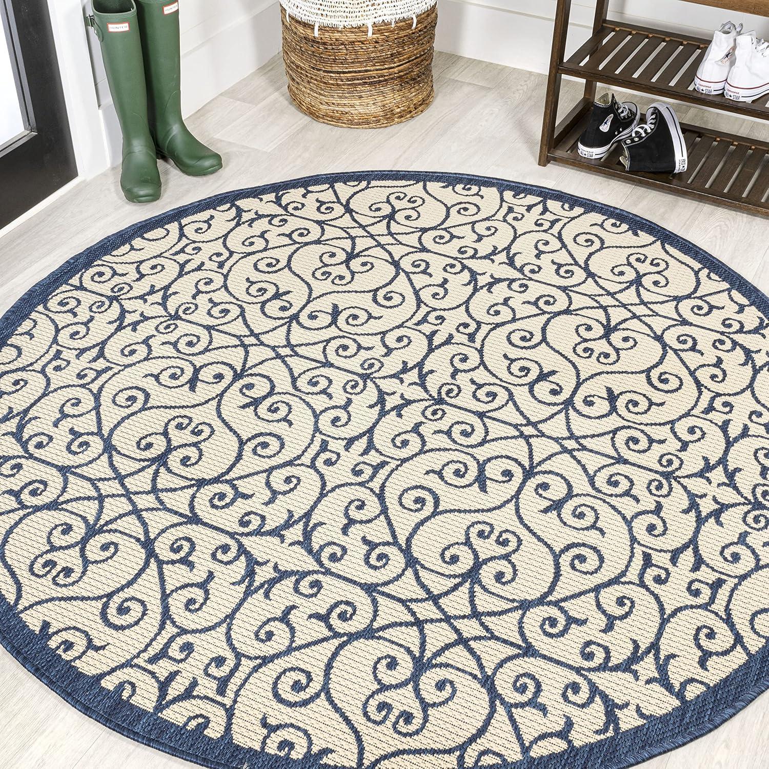 imageJONATHAN Y Vintage Filigree Indoor Outdoor Area Rug 5X8 BlackKhaki Madrid Textured Weave for Backyard Patio Porch EasyCleaning High Traffic PetFriendly NonShedding SMB107A5NavyBeige