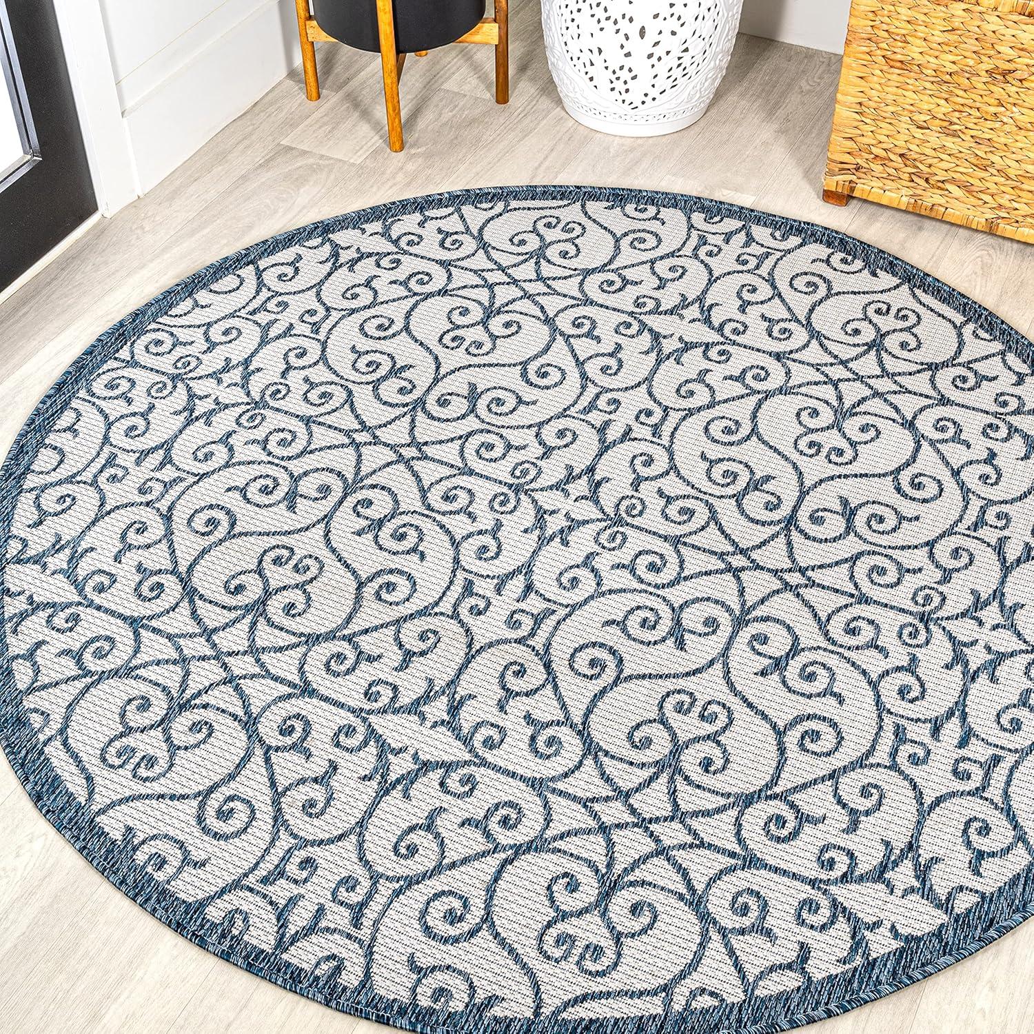 imageJONATHAN Y Vintage Filigree Indoor Outdoor Area Rug 5X8 BlackKhaki Madrid Textured Weave for Backyard Patio Porch EasyCleaning High Traffic PetFriendly NonShedding SMB107A5BlueCream