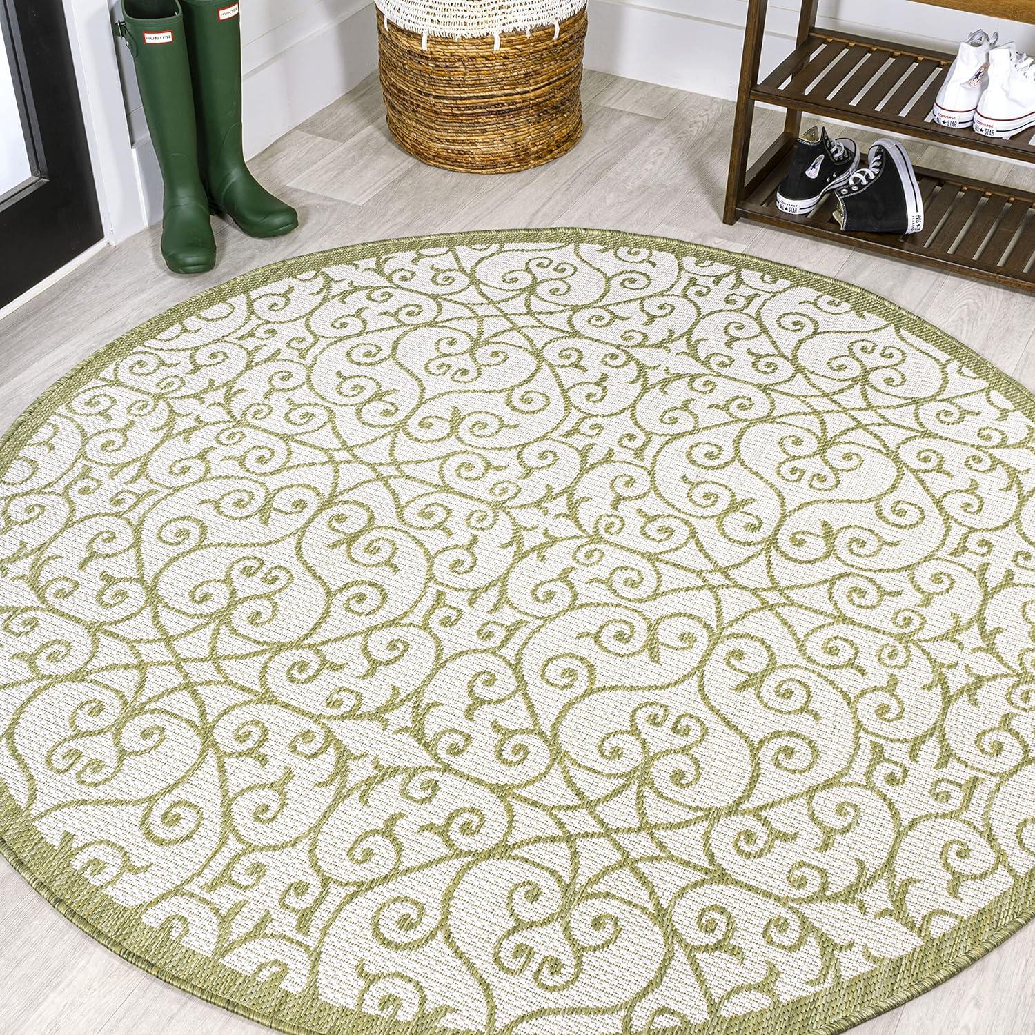 imageJONATHAN Y Vintage Filigree Indoor Outdoor Area Rug 5X8 BlackKhaki Madrid Textured Weave for Backyard Patio Porch EasyCleaning High Traffic PetFriendly NonShedding SMB107A5GreenCream