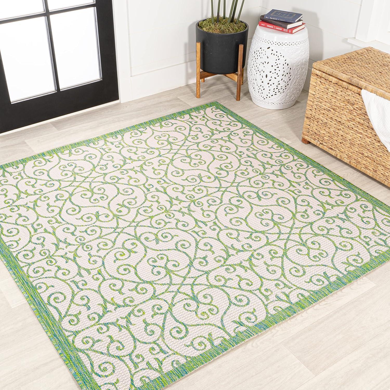 imageJONATHAN Y Vintage Filigree Indoor Outdoor Area Rug 5X8 BlackKhaki Madrid Textured Weave for Backyard Patio Porch EasyCleaning High Traffic PetFriendly NonShedding SMB107A5CreamGreen