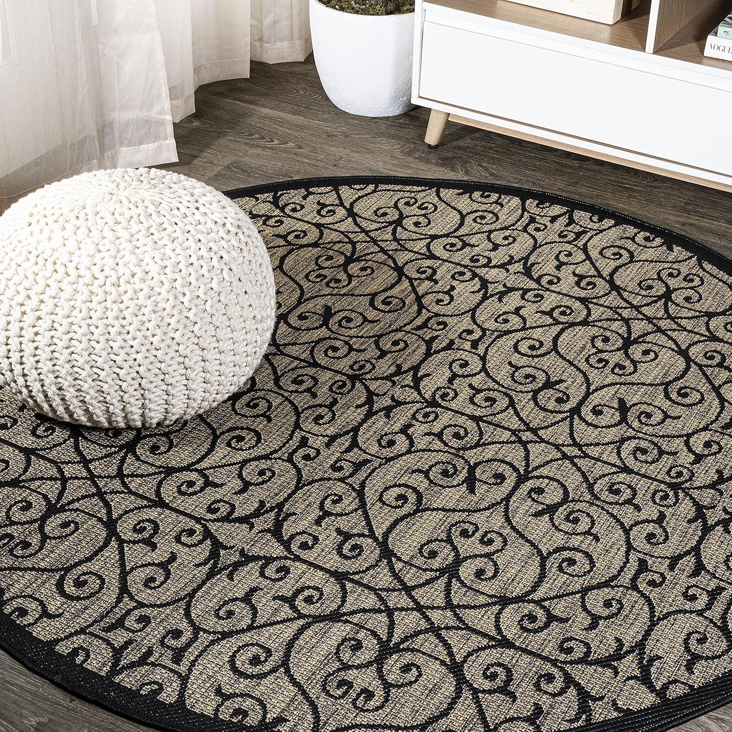 imageJONATHAN Y Vintage Filigree Indoor Outdoor Area Rug 5X8 BlackKhaki Madrid Textured Weave for Backyard Patio Porch EasyCleaning High Traffic PetFriendly NonShedding SMB107A5BlackKhaki