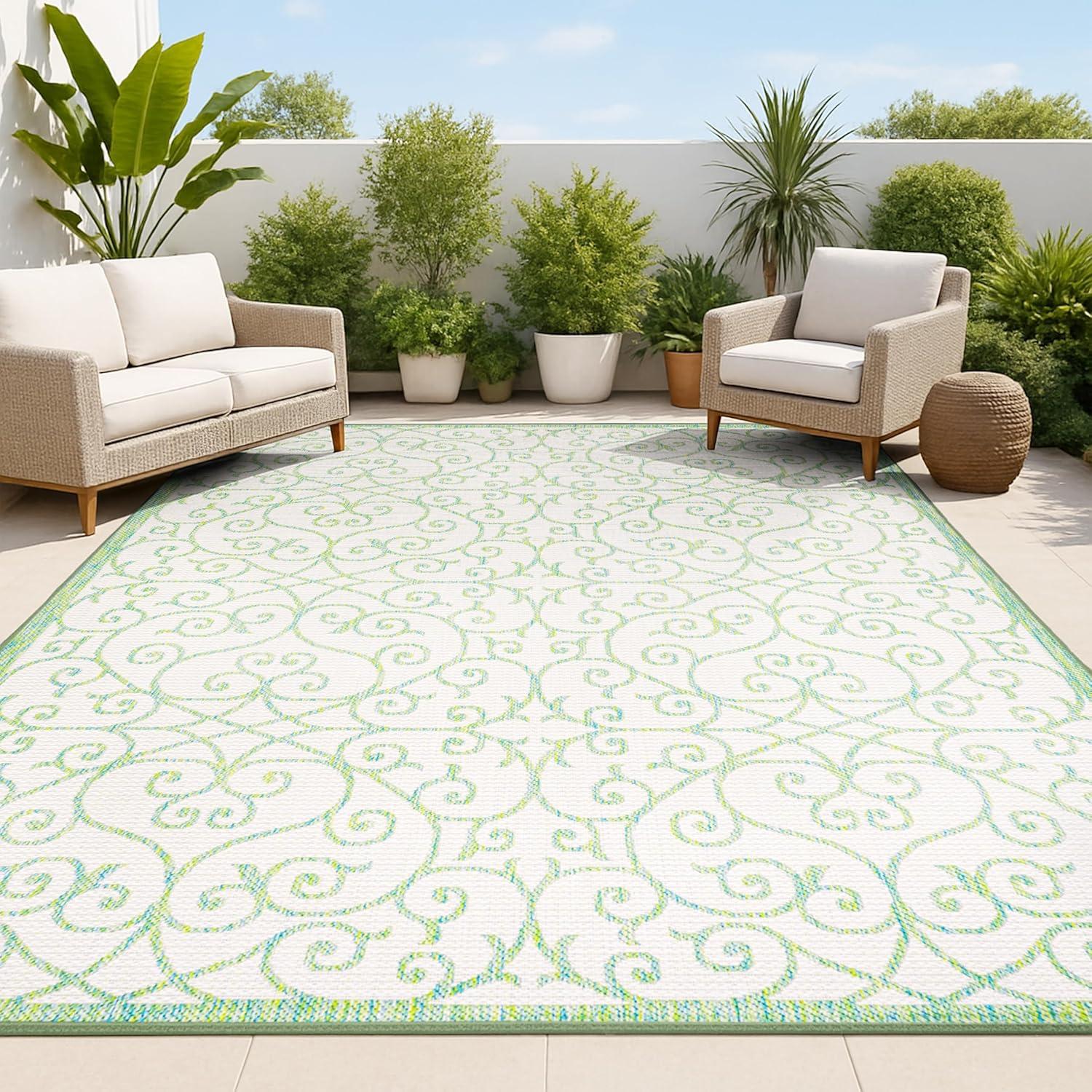imageJONATHAN Y Vintage Filigree Indoor Outdoor Area Rug 5X8 BlackKhaki Madrid Textured Weave for Backyard Patio Porch EasyCleaning High Traffic PetFriendly NonShedding SMB107A5CreamGreen