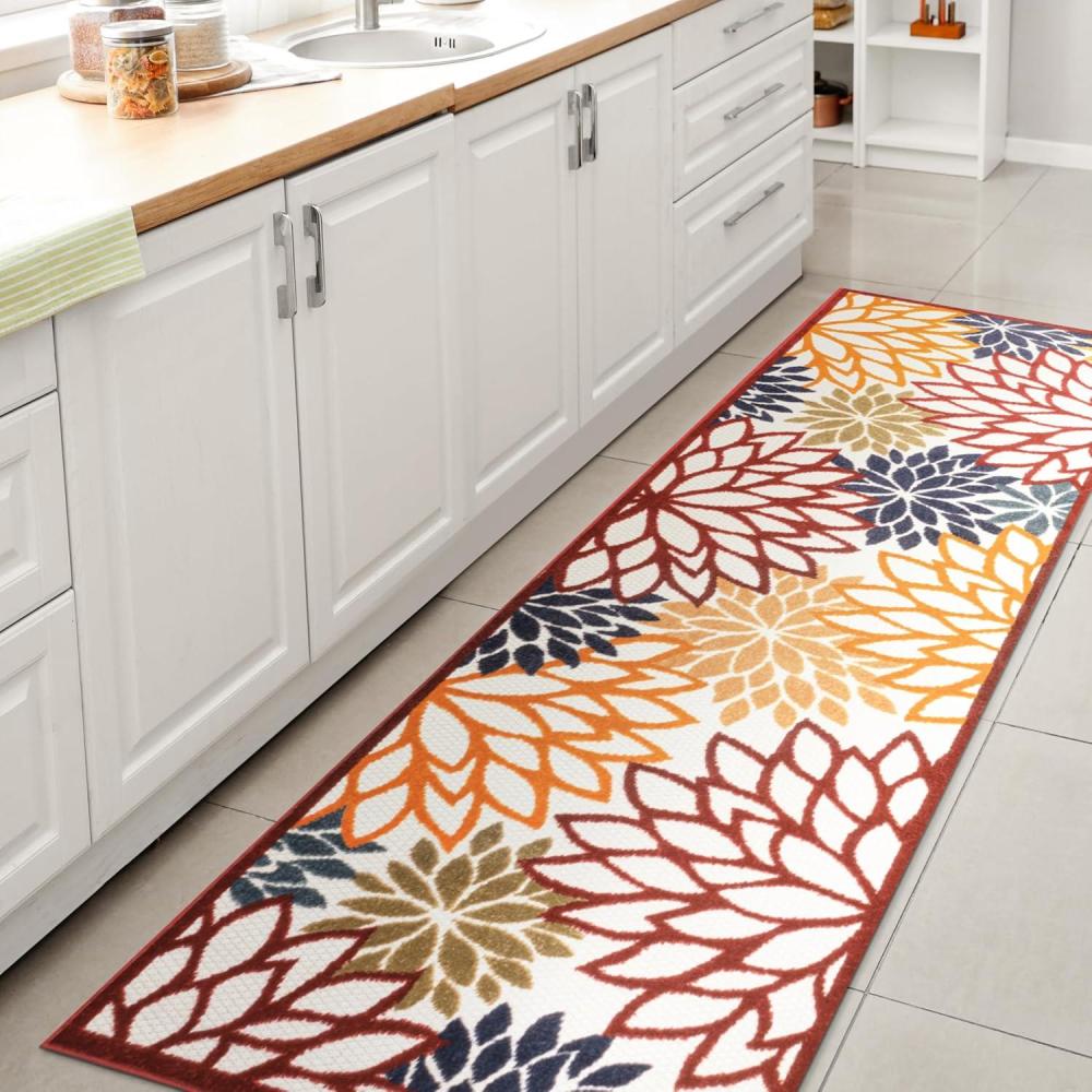 imageJONATHAN Y Floral HighLow Indoor Outdoor Area Rug 8X10 CreamRedBlue Minori for Backyard Patio Porch EasyCleaning High Traffic PetFriendly NonShedding AMC109B8CreamRedBlue