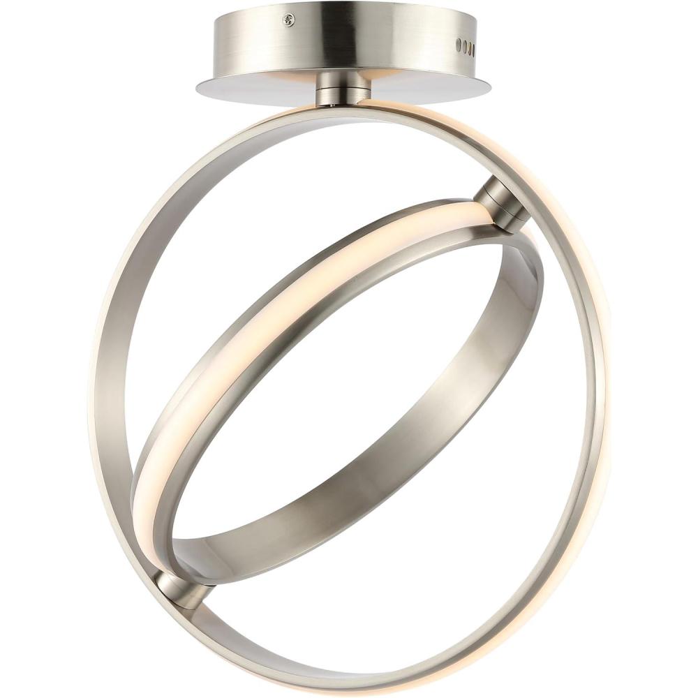 imageJONATHAN Y JYL1700A Modern Black Semi Flush Mount Ceiling Light 1425quot Dimmable Integrated LED Light Fixture 2Ring Close to Ceiling Lamp for Low Ceilings Living Room Bedroom Kitchen EntrywayNickel