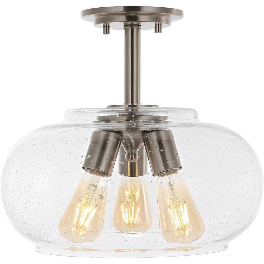 imageJONATHAN Y JYL7565A 1375quot Modern Industrial 3Light Semi Flush Mount Ceiling Light Dimmable Nickel Ceiling Fixture with Clear Seeded Glass Globe for Kitchen Hallway Bedroom 3 LED Bulbs Included