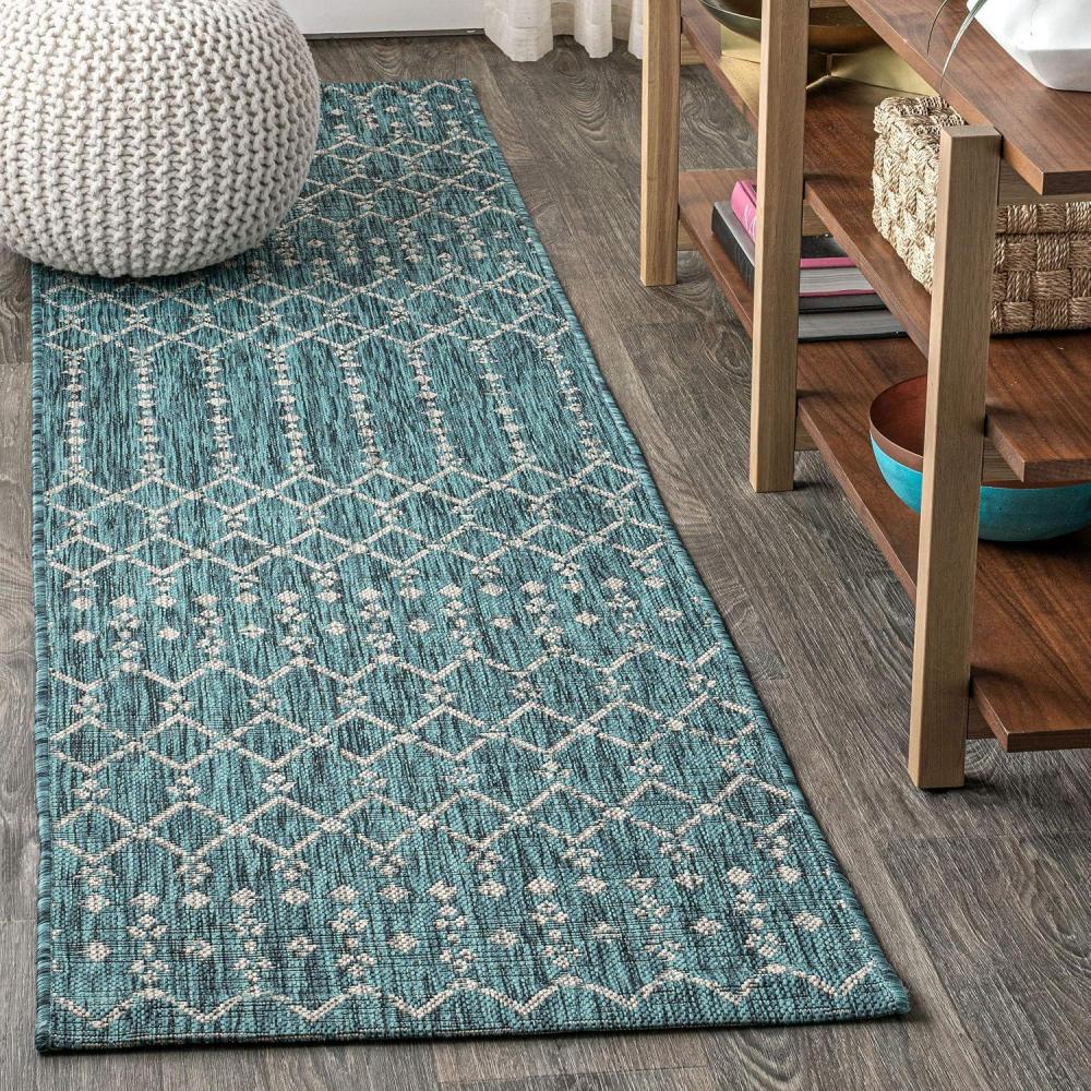 imageJONATHAN Y Moroccan Geometric Indoor Outdoor Area Rug 8X10 Light GrayNavy Ourika Textured Weave for Backyard Patio Porch EasyCleaning High Traffic PetFriendly NonShedding SMB108A8TealGray