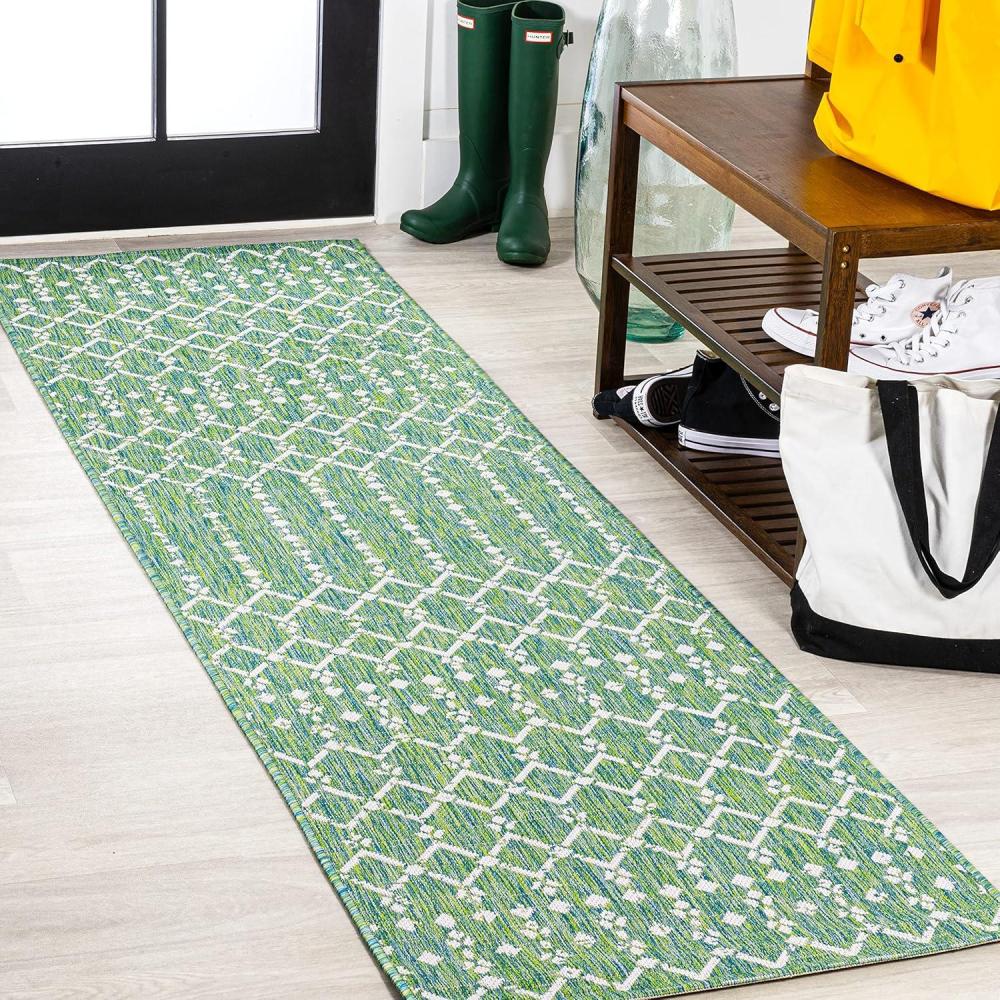 imageJONATHAN Y Moroccan Geometric Indoor Outdoor Area Rug 8X10 Light GrayNavy Ourika Textured Weave for Backyard Patio Porch EasyCleaning High Traffic PetFriendly NonShedding SMB108A8GreenCream