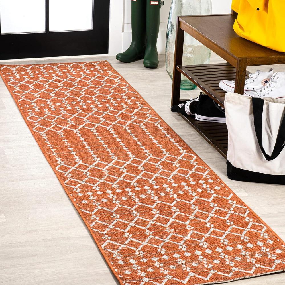 imageJONATHAN Y Moroccan Geometric Indoor Outdoor Area Rug 8X10 Light GrayNavy Ourika Textured Weave for Backyard Patio Porch EasyCleaning High Traffic PetFriendly NonShedding SMB108A8OrangeCream
