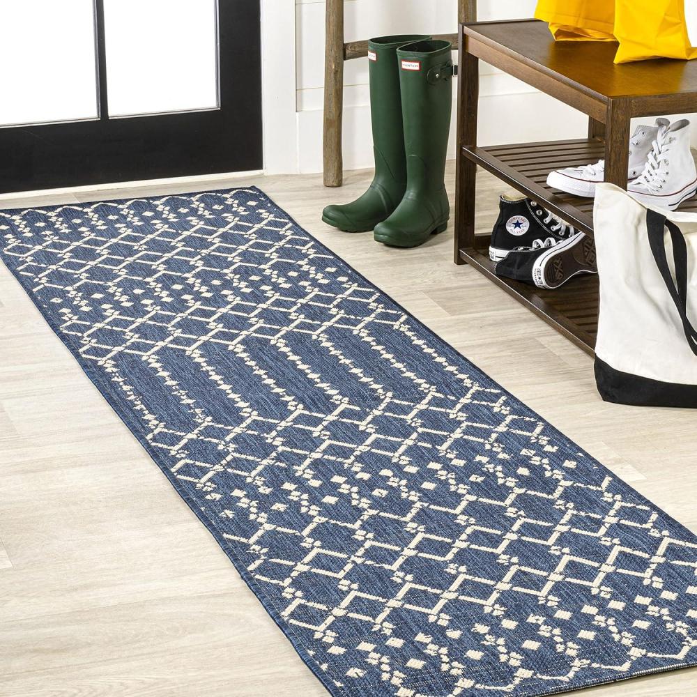 imageJONATHAN Y Moroccan Geometric Indoor Outdoor Area Rug 8X10 Light GrayNavy Ourika Textured Weave for Backyard Patio Porch EasyCleaning High Traffic PetFriendly NonShedding SMB108A8NavyBeige