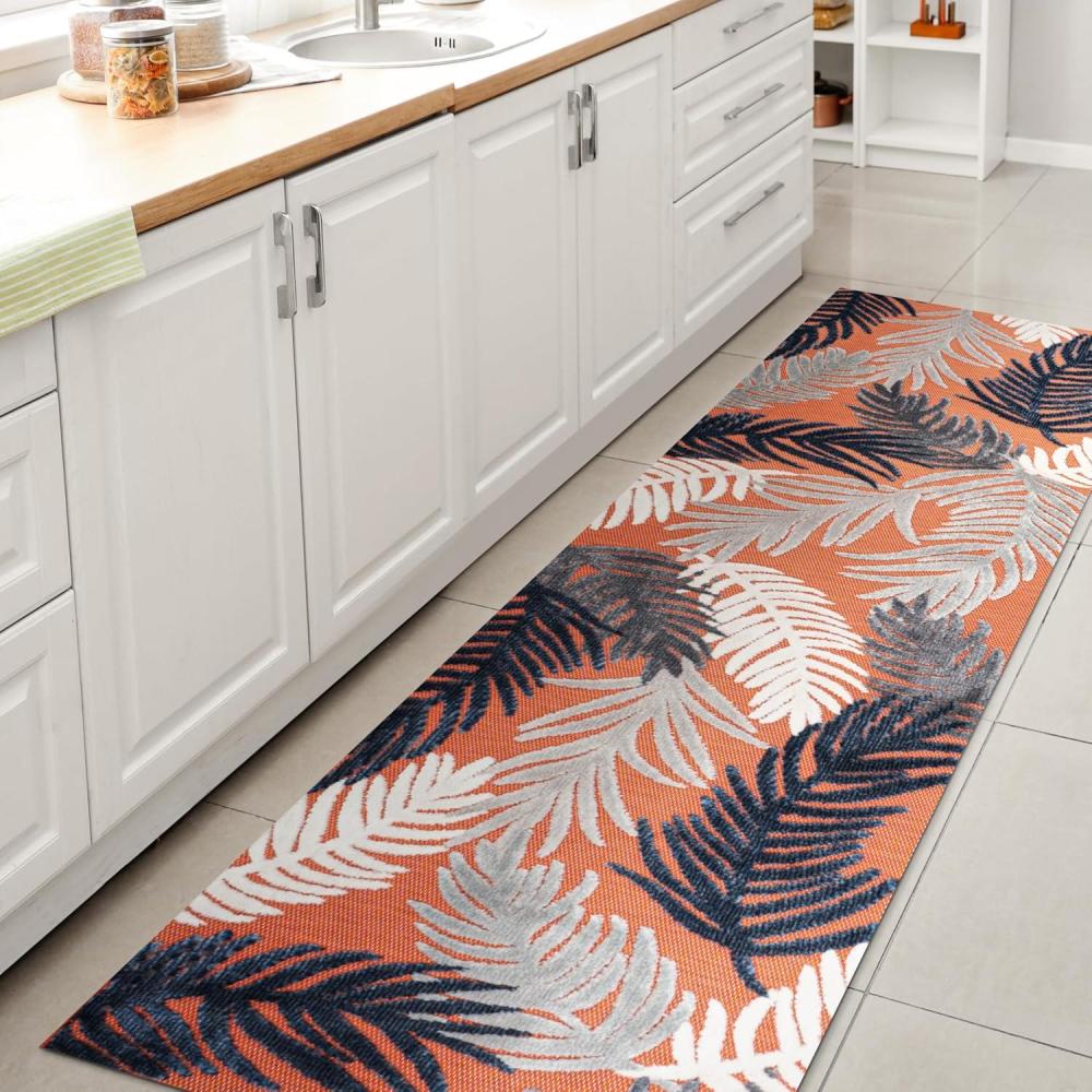imageJONATHAN Y Tropical Palm Indoor Outdoor Area Rug 8X10 OrangeNavyIvory Montego HighLow for Backyard Patio Porch EasyCleaning High Traffic PetFriendly NonShedding HWC101A8OrangeNavyIvory
