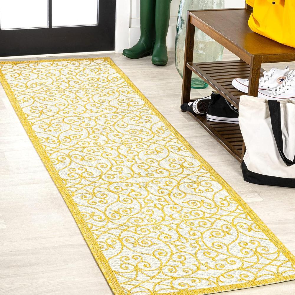 imageJONATHAN Y Vintage Filigree Indoor Outdoor Area Rug 5X8 BlackKhaki Madrid Textured Weave for Backyard Patio Porch EasyCleaning High Traffic PetFriendly NonShedding SMB107A5CreamYellow