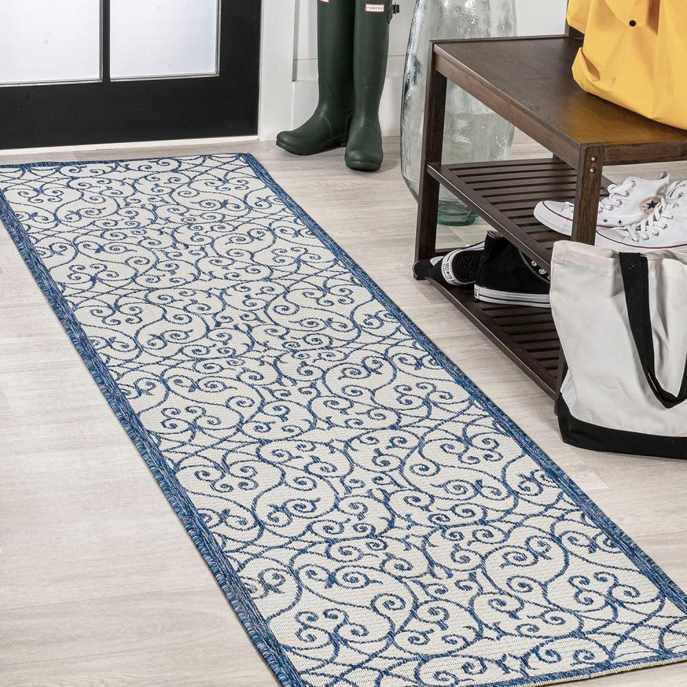 imageJONATHAN Y Vintage Filigree Indoor Outdoor Area Rug 5X8 BlackKhaki Madrid Textured Weave for Backyard Patio Porch EasyCleaning High Traffic PetFriendly NonShedding SMB107A5BlueCream