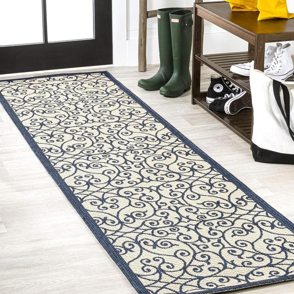 imageJONATHAN Y Vintage Filigree Indoor Outdoor Area Rug 5X8 BlackKhaki Madrid Textured Weave for Backyard Patio Porch EasyCleaning High Traffic PetFriendly NonShedding SMB107A5NavyBeige
