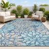 JONATHAN Y Floral Textured Weave Indoor Outdoor Area Rug 8X10 Sage/Brown, Zinnia Modern for Backyard, Patio, Porch, Easy-Cleaning, High Traffic, Pet-Friendly, Non-Shedding (SMB110A-8)(Navy/Aqua)